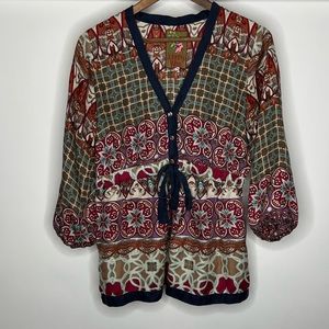 Johnny Was 100% Silk Boho Floral Blouse
